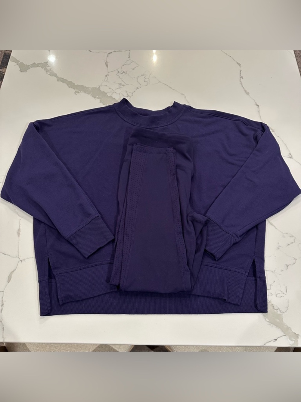 DSG Purple Workout Set Cropped Leggings Sweatshirt Womens M Perforated Exercise